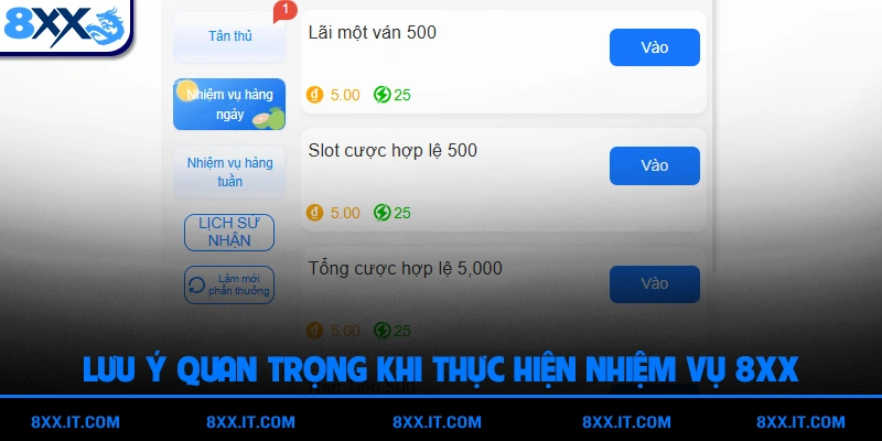 Lưu ý quan trọng khi thực hiện nhiệm vụ 8XX